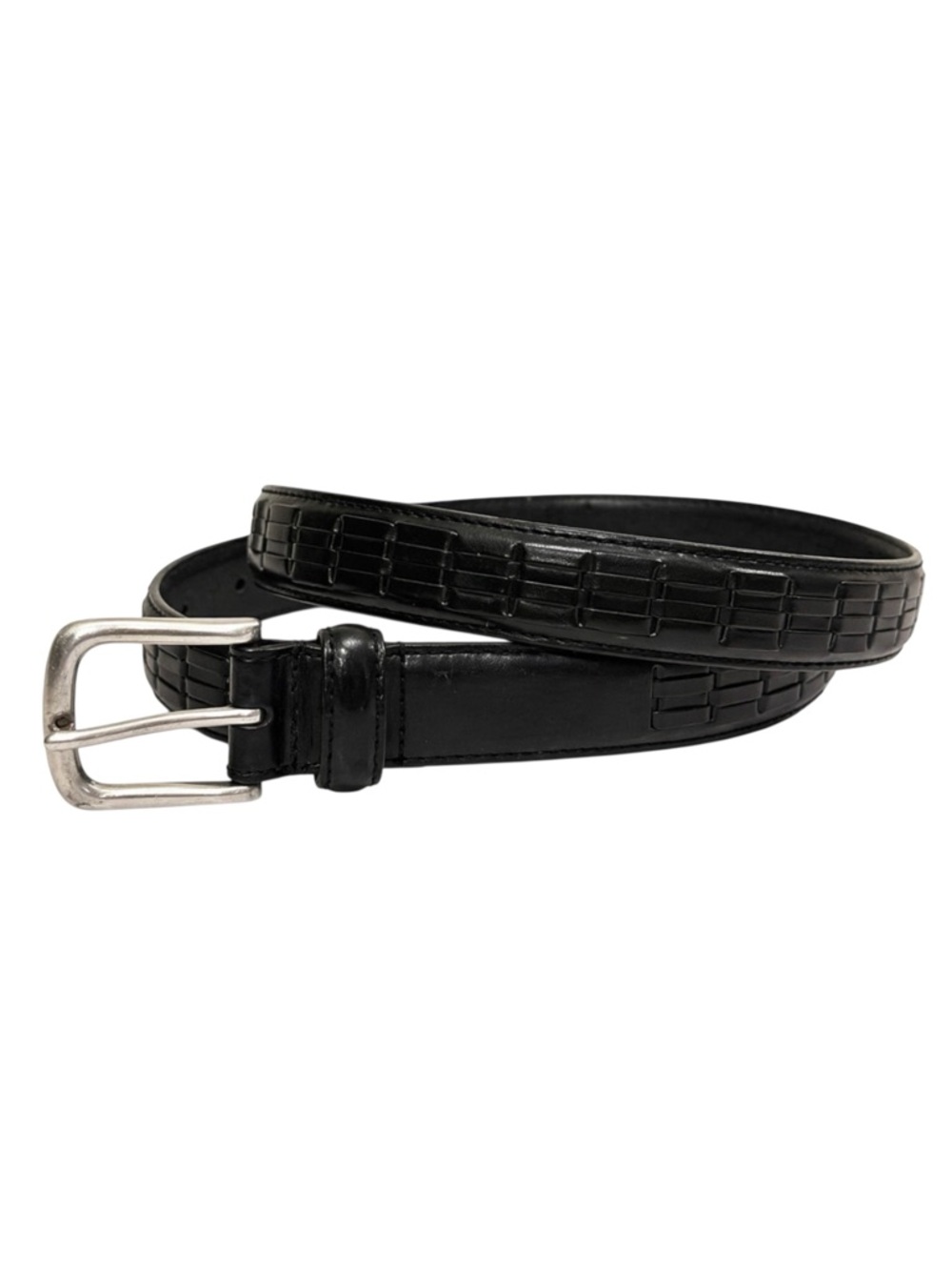 Mens Oil Cow Hide Black Leather Dress Belt Laced‎ Size 40 Silver Buckle Classic